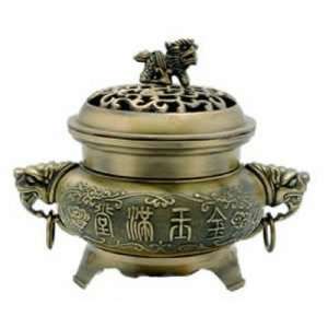 Feng shui Brass Incense Burner Vintage Style with Guardian Lions(foo 