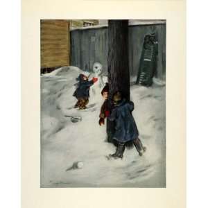  1945 Print Kids Hide Seek Game New Jersey Winter Snowman Peggy 