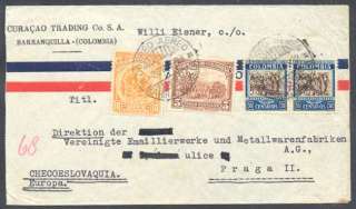 Colombia To Czechoslovakia Airmail Cover 1938, Multiple Franking With 