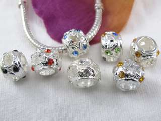 Mix 42pcs Silver Plated Inlay Crystal Spacer Beads Fit Charm Bracelets 