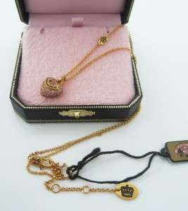   Juicy Couture Wish Pave Heart Necklace Gold Tone Pink Stone $48  