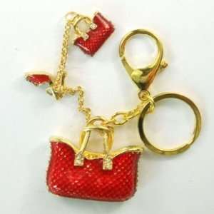  LV Red Crystals Handbag Keychain