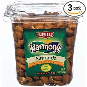 Emerald Harmony Almonds, Roasted/No Salt, 14 Ounce Tubs (Pack of 3 