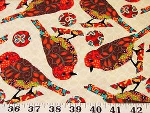 BTY MULTI COLOR BIRDS ON CREAM   RUMBA COTTON FABRIC BLANK QUILTING 43 