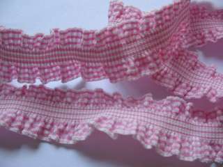 5yd 1 Stretch Gingham Double Ruffle Ribbon  Pink L016  