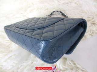 Authentic CHANEL 2.55 Grey Blue Medium Caviar Quilted Double Flap Hand 