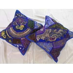  2 INDIAN DECORATIVE ACCENT BED THROW PILLOWS CUSHIONS 