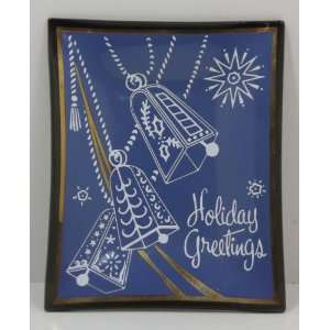  Vintage Holiday Greetings Decorative Glass Tray 