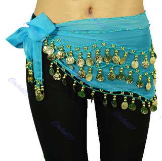 Chiffon 3 Row Belly Dance Hip Scarf Coin Belt Skirt S B  