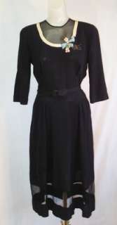 Exceptional early 40s Evening Sequin Crepe w sheer net bands Dress 