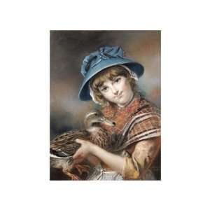  Market Girl Holding A Mallard Duck by John Russell. size 