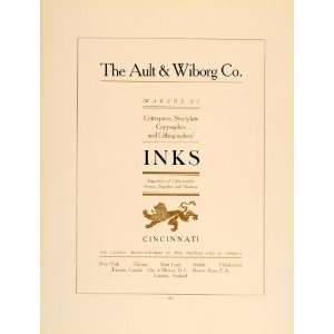 1907 Ad Ault & Wiborg Printing Inks Cincinnati Lion   Original Print 