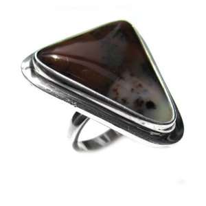  Dendritic Agate and Sterling Silver Large Triangular Ring 