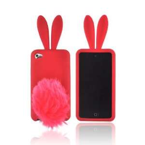  For Apple iPod Touch 4 Red Bunny Rubbery Feel Anti Slip 