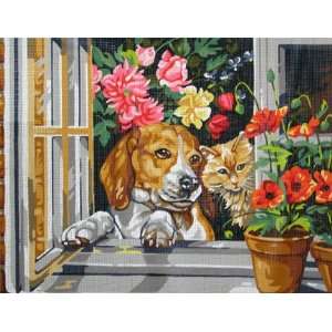  , CURIOUS BEAGLE & KITTEN NEEDLEPOINT CANVAS Arts, Crafts & Sewing