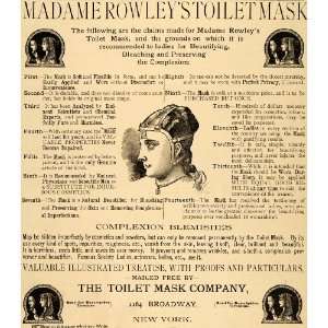  1889 Ad Toilet Mask Co Madame Rowley Toilet Mask Beauty 