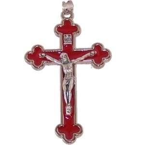 Rosary crucifix with red enamel   Extra Large   Pewter grade A (7.5 cm 