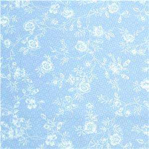 RjR Cotton Fabric Sweet White Roses on Pastel Blue, Per Fat Quarter 