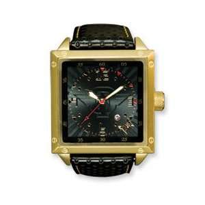   TapouT Concorde IP plated Black Square Dial Black Band Watch Jewelry