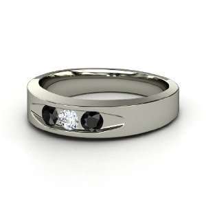   Gem Culvert Ring, Round Diamond Platinum Ring with Black Diamond