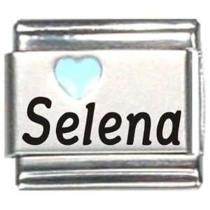  Selena Light Blue Heart Laser Name Italian Charm Link 