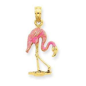  14k Yellow Gold Enameled Flamingo Pendant Jewelry