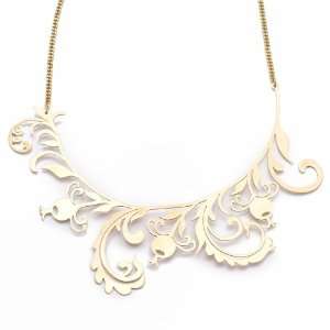  Vintage brass gold flower leaf long chain pendant necklace 