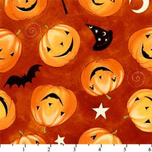 Halloween Fabric Pumpkins, Bats, Moon, Stars, Witch Hat  