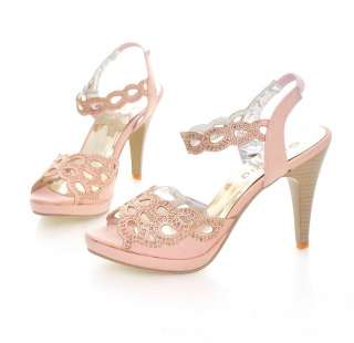 Sexy Diamond Embellished High Heels Sandals Pink Shoes  