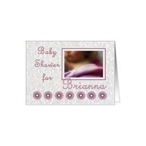 Baby shower invitation for Brianna   sleeping child with pink blanket 