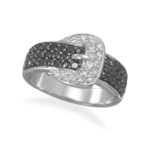  Rhodium Plated Sterling Silver Belt and Buckle Design Ring 
