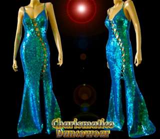 BLUE CLEAVAGE ROUGE DIVA Sequin Drag queen pageant Gown  