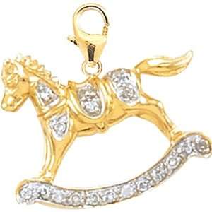  14K Yellow Gold Diamond Rocking Horse Charm Jewelry