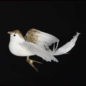  Pack of 6 White Dove Bird with Gold Glitter Clip On 