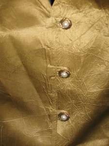   NOS Vintage Gold Satin Lace Up Blouse Skirt Dress Peek A Boo Lace S/M