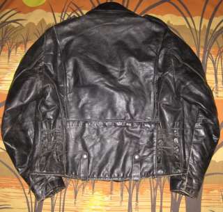 vtg 60s BROOKS BLACK LEATHER MOTORCYCLE JACKET biker coat 44 must see 