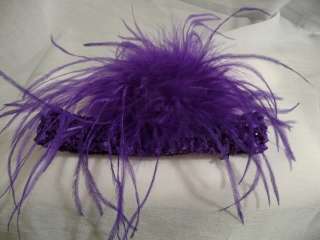 Ostrich Feather Flower Hair Bow Clip w Crochet Headband  