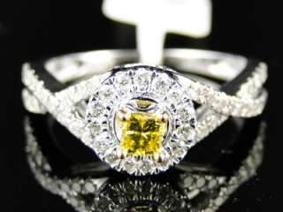 WOMENS WHITE GOLD DIAMOND PRINCESS CANARY YELLOW SOLITAIRE ENGAGEMENT 