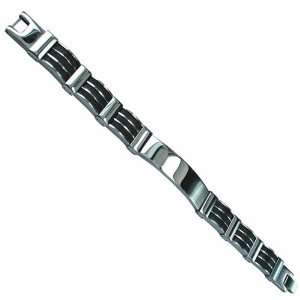  Stainless Steel and Black Rubber Bracelet Jewelry
