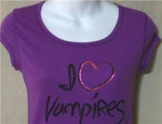Nwt Size Juniors M Trendy Purple I Love Vampires Tee  