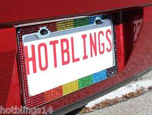 RAINBOW Color Design ~ BLING Auto Truck Crystal LICENSE PLATE FRAME 