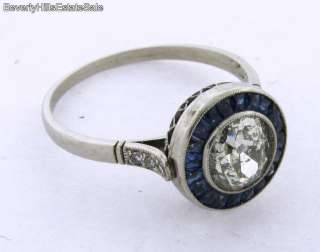 12C Old Cut Diamond Sapphires Platinum Art Deco Ring  