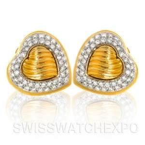   Yurman Estate 18K Yellow Gold Pave Diamond Cable Heart Earrings  
