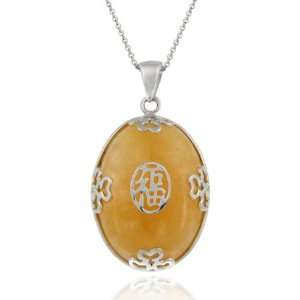  Sterling Silver and Chinese Honey Jade Happiness Oval 