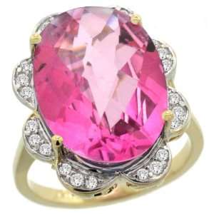 mm ) Large Halo Engagement Pink Topaz Ring w/ 0.23 Carat Brilliant Cut 