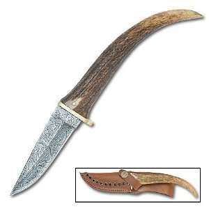 Damascus Long Horn Hunter Knife Stag 