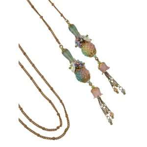 Irresistible Michal Negrin Tie Necklace Made with Mix of Pink, Green 