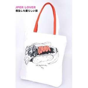  Super Lover Hot Dog Tote Shoulder Canvas Bag White S7 