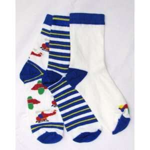  Childrens Mismatched Blue Socks with Airplanes 