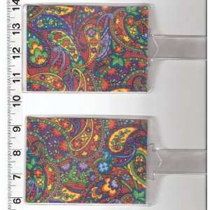   of 2 Luggage Tags Made with Rainbow Paisley Fabric 
